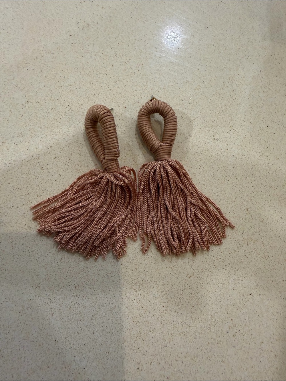 Beige Pink Wrapped Cord Statement Tassel Drop Earrings - Picture 7 of 7